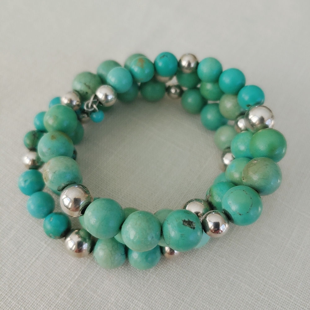 EUC Bracelet Turquoise Beads Sterling Silver 7mm-9mm Wrap Southwest